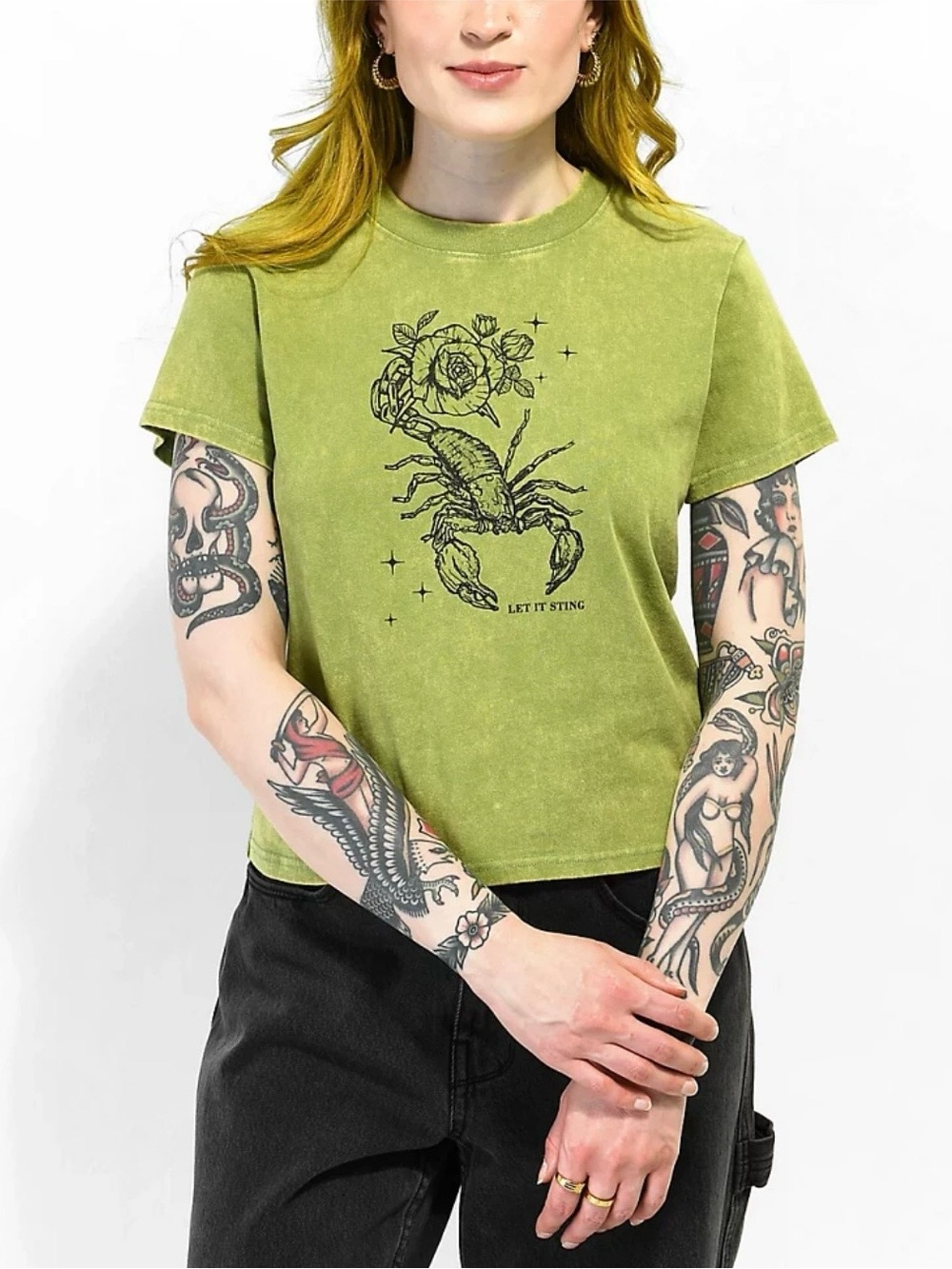 Empyre Let It Sting Scorpion Graphic T Shirt Green Size Large Y2K Skate